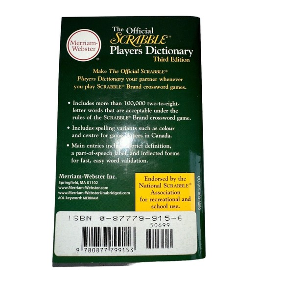 The Official Scrabble Players Dictionary Third Edition by Merriam - Picture 3 of 3